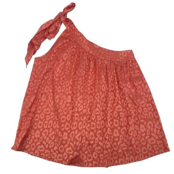 JODIFL Size M Pink One Shoulder Bow Tie Satin Blouse Animal Print NWT - Picture 1 of 12